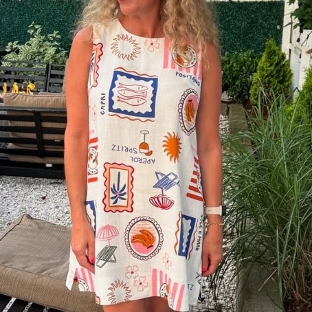 Paper Heart Colorful Graphic Sleeveless Dress Size M